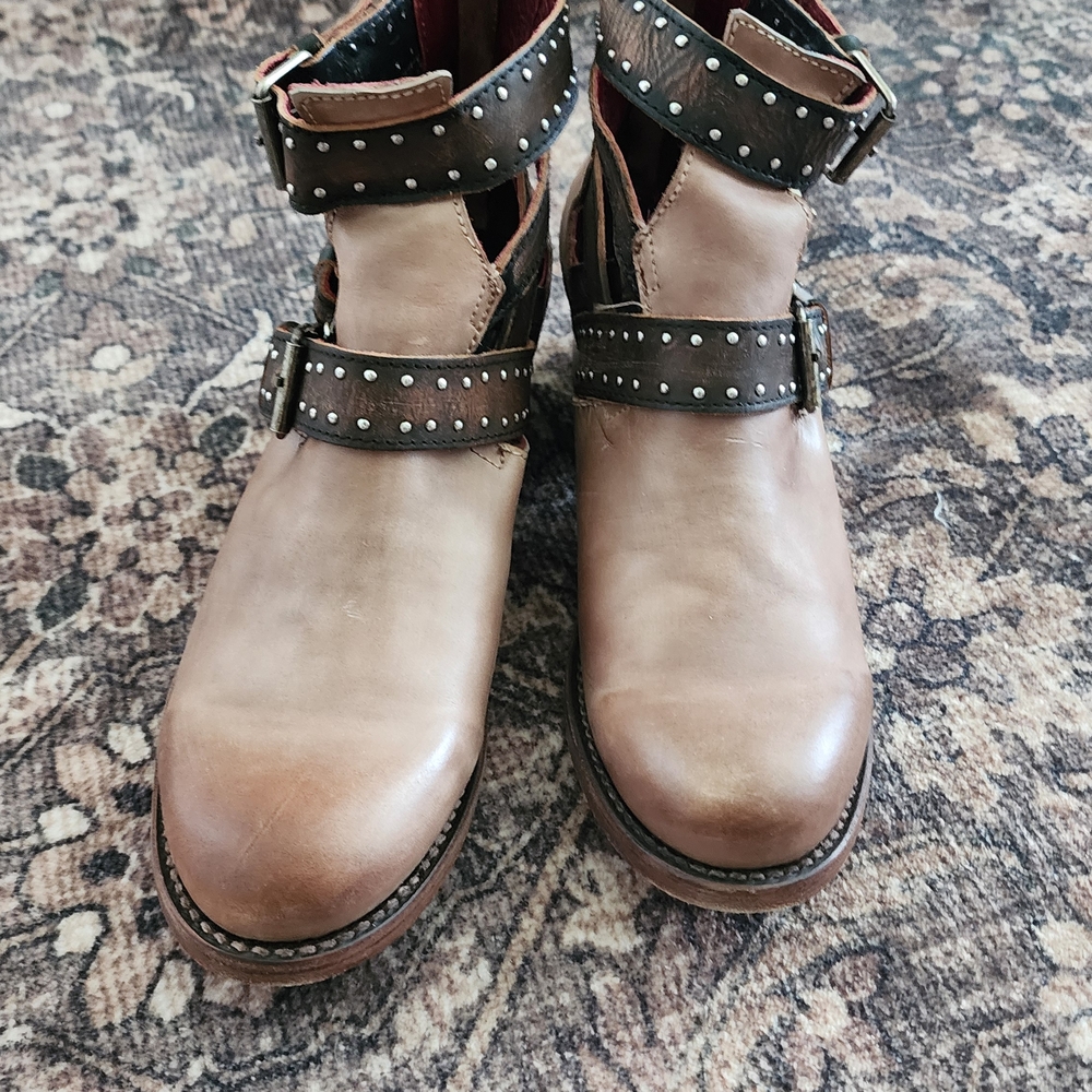 Freebird Studded Tan Ankle Boots